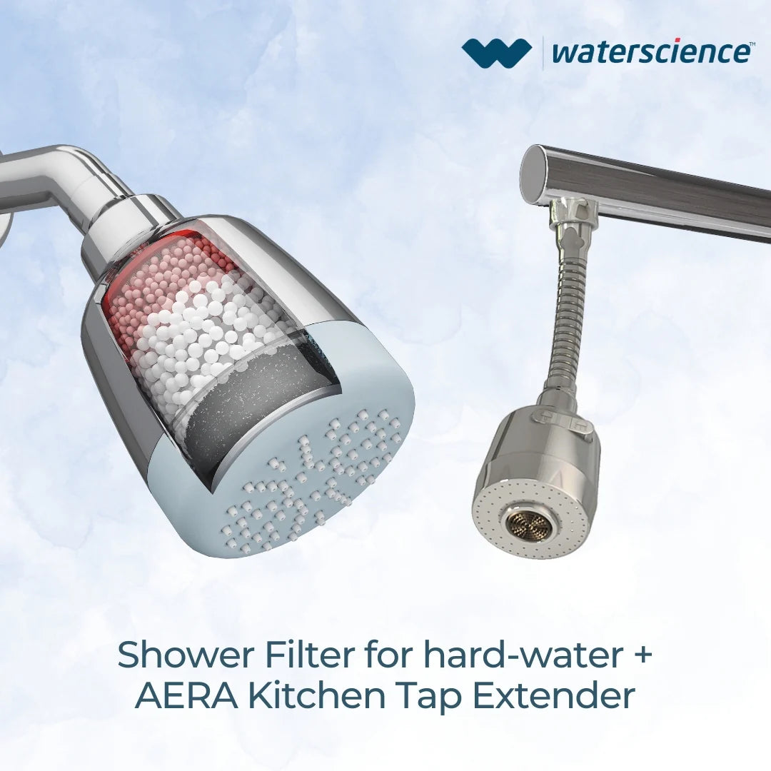 WaterScience CLEO Shower Filter for Hard Water | Borewell/Tanker Water Cartridge + AERA Flexi Kitchen Tap Extender-bathroom accessories-dealsplant