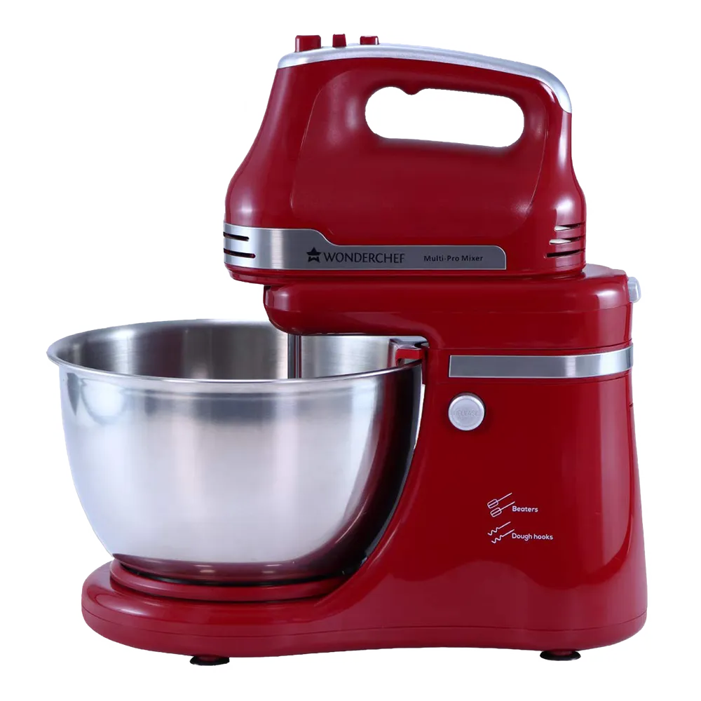 WONDERCHEF Crimson Edge 300 Watts Stand Mixer (3 Attachments, Skid-Resistant Feet, 63153021, Red)-Home & Kitchen Accessories-dealsplant