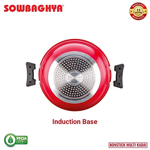 Sowbaghya Non Stick Induction Base Multi Kadai (2 Idli Plates + 1 Steamer Plate) (Dia: 250mm) (Thickness: 3mm) (3Ltr) | All-in-One Idli Cooker Multi Kadhai Steamer | Idli Maker with Steamer-kadai-dealsplant