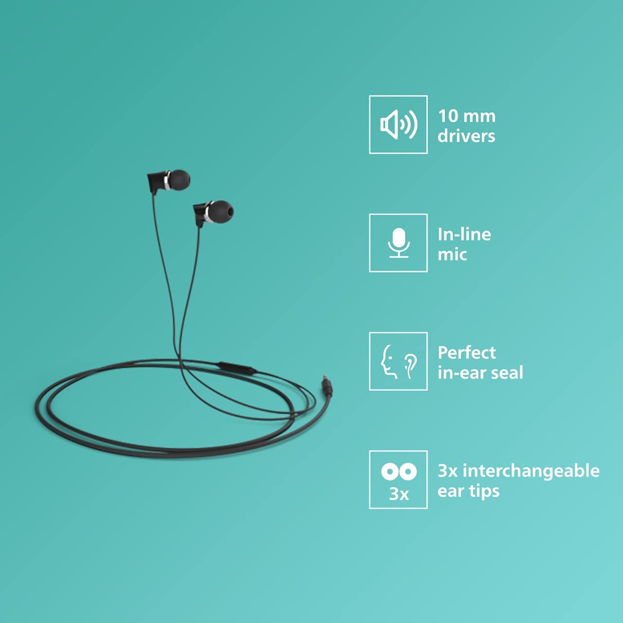 Philips Audio TAE1136 Wired in Ear Earphones with Built in Mic, 10 mm Driver, Powerful bass and Clear Sound-Headphones-dealsplant