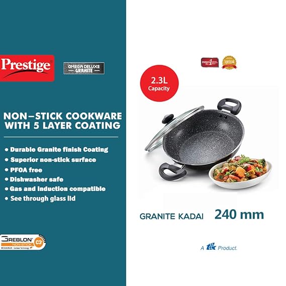 Prestige Omega Dlx Granite Kadai 240 mm with Lid 36310-dealsplant