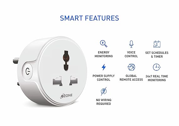 Ozone 10A Wi-Fi Smart Plug with Energy Monitoring Control Appliances from Your Smartphone Works with Alexa & Google Assistant Suitable for TVs, Electric Kettle, RO, Mobile, Chargers-Internet Security-dealsplant