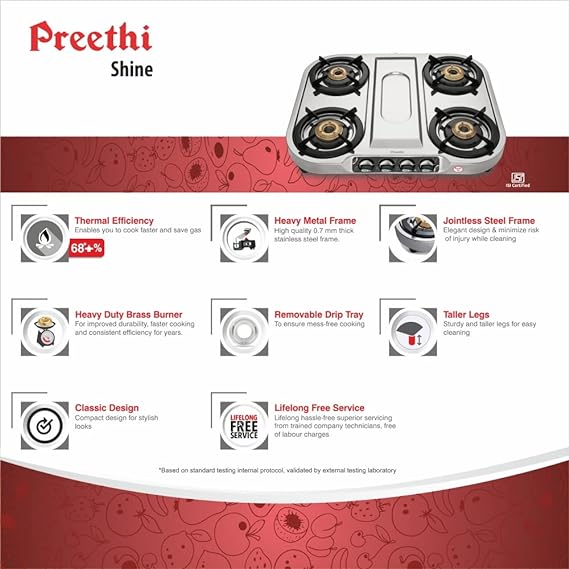 Preethi Shine SSSGS008 4Burners Gas Stove-GAS STOVE-dealsplant