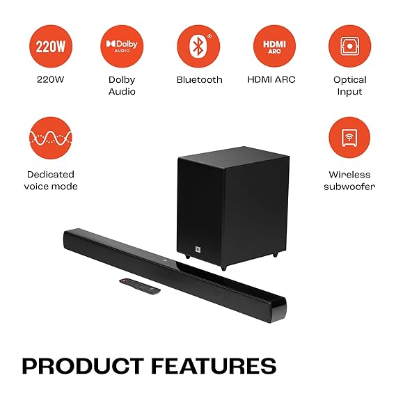 JBL CINEMA SB170, Dolby Digital Soundbar with Wireless Subwoofer for Extra Deep Bass, 2.1 Channel Home Theatre with Remote-Bluetooth Sound bar-dealsplant