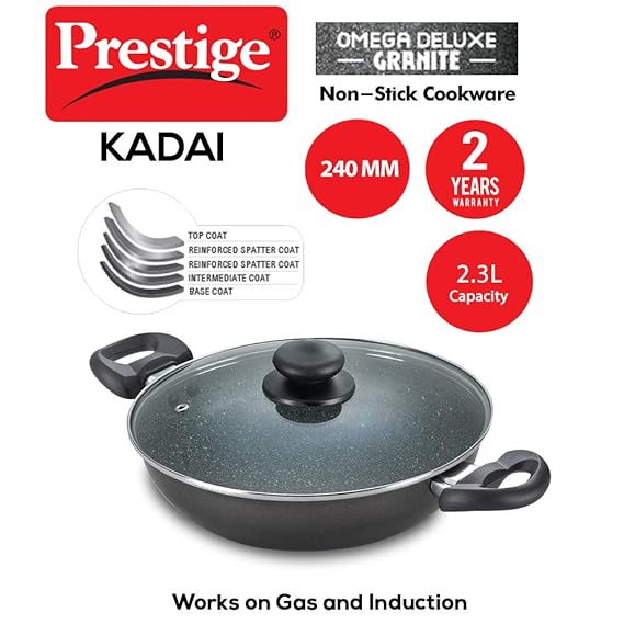 Prestige Omega Dlx Granite Kadai 240 mm with Lid 36310-dealsplant