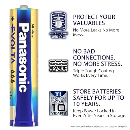 Panasonic Evolta Premium AAA Alkaline Batteries Anti-Leak Seal - 10-Year Protection - 6-Pack-Batteries-dealsplant