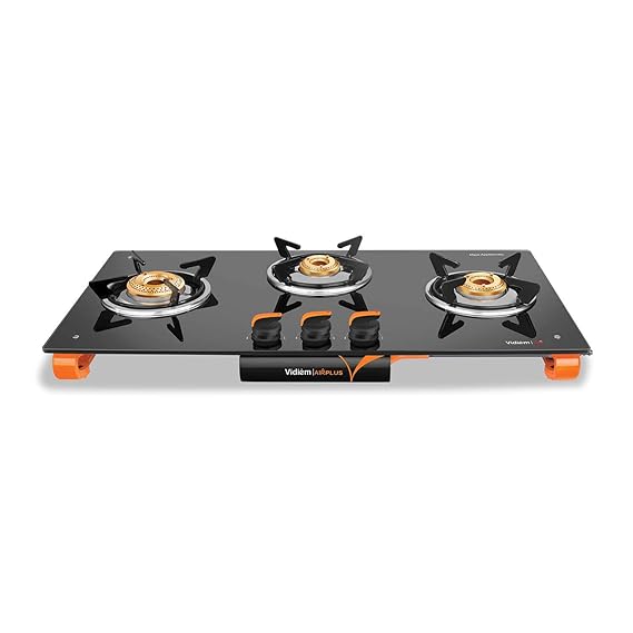 Vidiem Air Plus 3 Burner Glasstop Gas Stove - Black-GAS STOVE-dealsplant