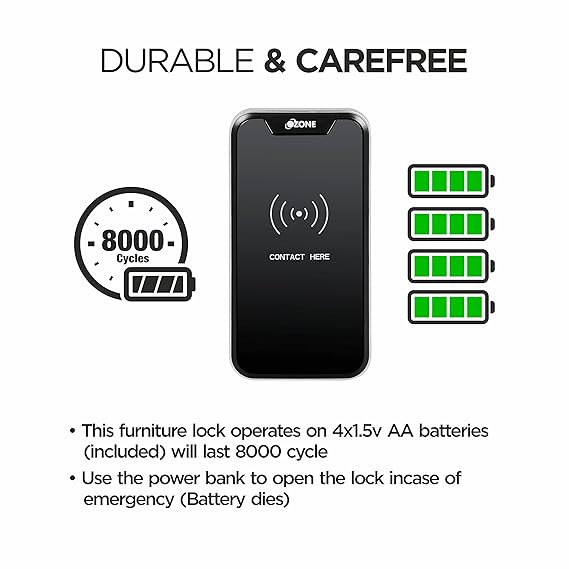 Ozone Electronic Digital Mobile App Fingerprint Password RFID Card Furniture Lock (Black) (RFID)-Internet Security-dealsplant