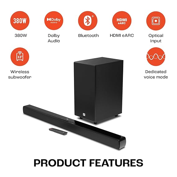 JBL CINEMA SB190 Deep Bass, Dolby Atmos Soundbar with Wireless Subwoofer for Extra Deep Bass, 2.1 Channel with Remote-Bluetooth Sound bar-dealsplant