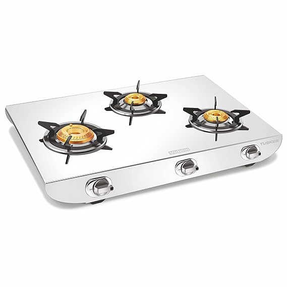 Vidiem Gas Stove S3 225 A Tusker (Silver) | Stainless Steel 3 Burner Gas Stove | Manual Ignition | Safety, Reliability, High Efficiency | ISI Certified | 5 years warranty-GAS STOVE-dealsplant