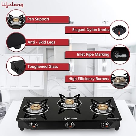 Lifelong LLGS18 Glass Top 3 Burner Gas Stove-GAS STOVE-dealsplant