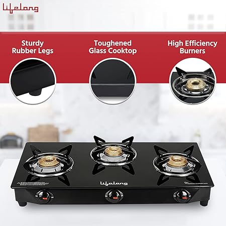 Lifelong LLGS18 Glass Top 3 Burner Gas Stove-GAS STOVE-dealsplant