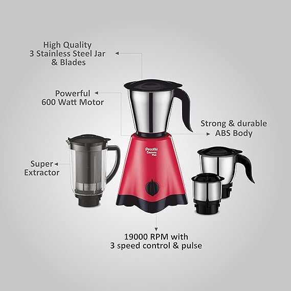 Preethi Crown Plus 4 Jars Mixer Grinder 600W-Mixer Grinder-dealsplant