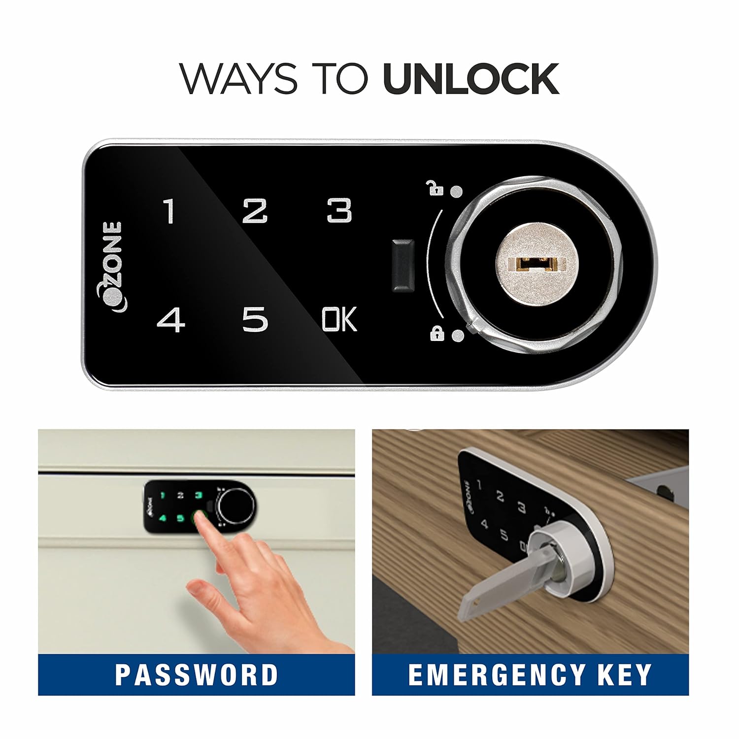 Ozone Rectangular and Handy, Fingerprint and Key Access, Manual Locking System, Smart Furniture Lock (Black) (Password & Key (Horizontal))-Internet Security-dealsplant