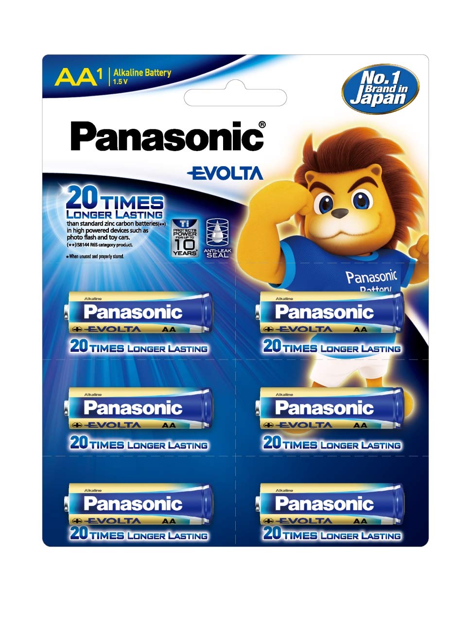 Panasonic Evolta Premium AA Alkaline 1.5V Batteries Anti-Leak Seal - 10-Year Protection - 6-Pack-Batteries-dealsplant