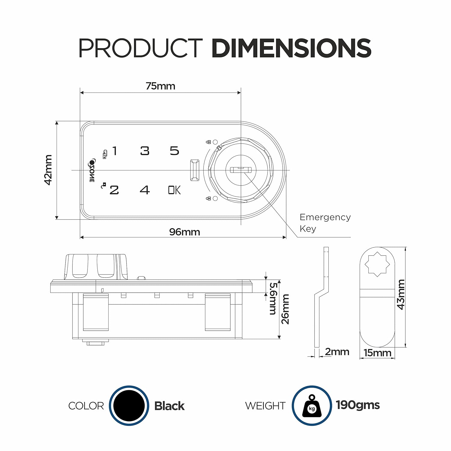 Ozone Rectangular and Handy, Fingerprint and Key Access, Manual Locking System, Smart Furniture Lock (Black) (Password & Key (Horizontal))-Internet Security-dealsplant