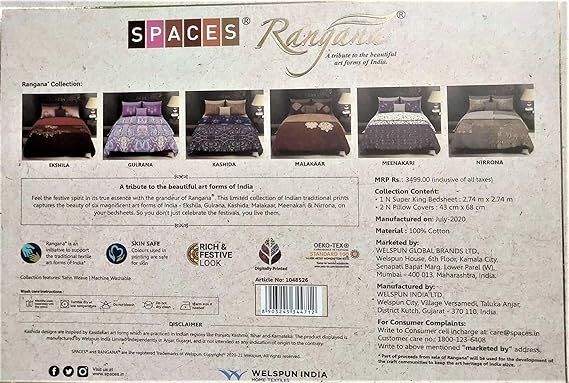 Welspun Spaces Rangana Collection 300 TC Cotton Super King Size Bed Sheet with 2 Pillow Covers-Health & Personal Care-dealsplant