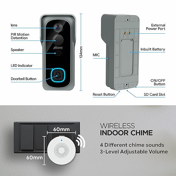 Ozone Smart Video Door Bell Instant Visitor Video Call on Phone| Wireless Video Doorbell Camera Motion Sensor 1080p Camera Works with Alexa & Google Support 128GB Storage-Internet Security-dealsplant