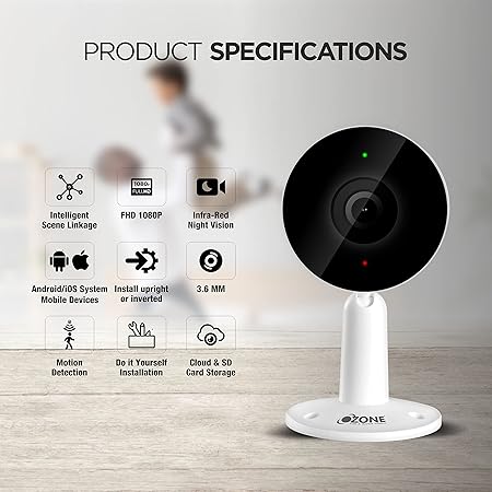 Ozone 2MP Smart Wifi CCTV Camera 360° & Full HD Home Security Color Vision Day-Night 2 Way Audio Talk Motion Detection SD Card Support Up to 128GB Smartphone Access with Alexa & Google Nest-Internet Security-dealsplant