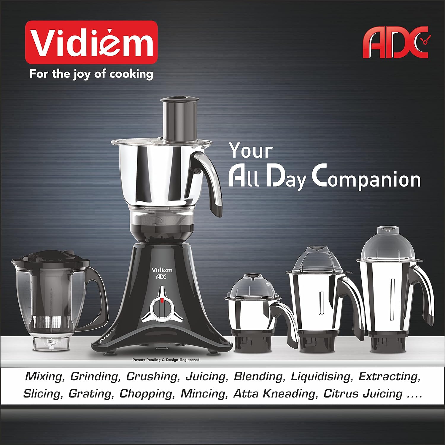 Vidiem Vstar ADC Mixer Grinder 579A | Mixer grinder 750 watt with 5 Jar in-1 Juicer Mixer Grinder | 5 Leakproof Jars with self-lock,for Wet and Dry Spices,Chutneys and Curries |Black-Mixer grinder-dealsplant