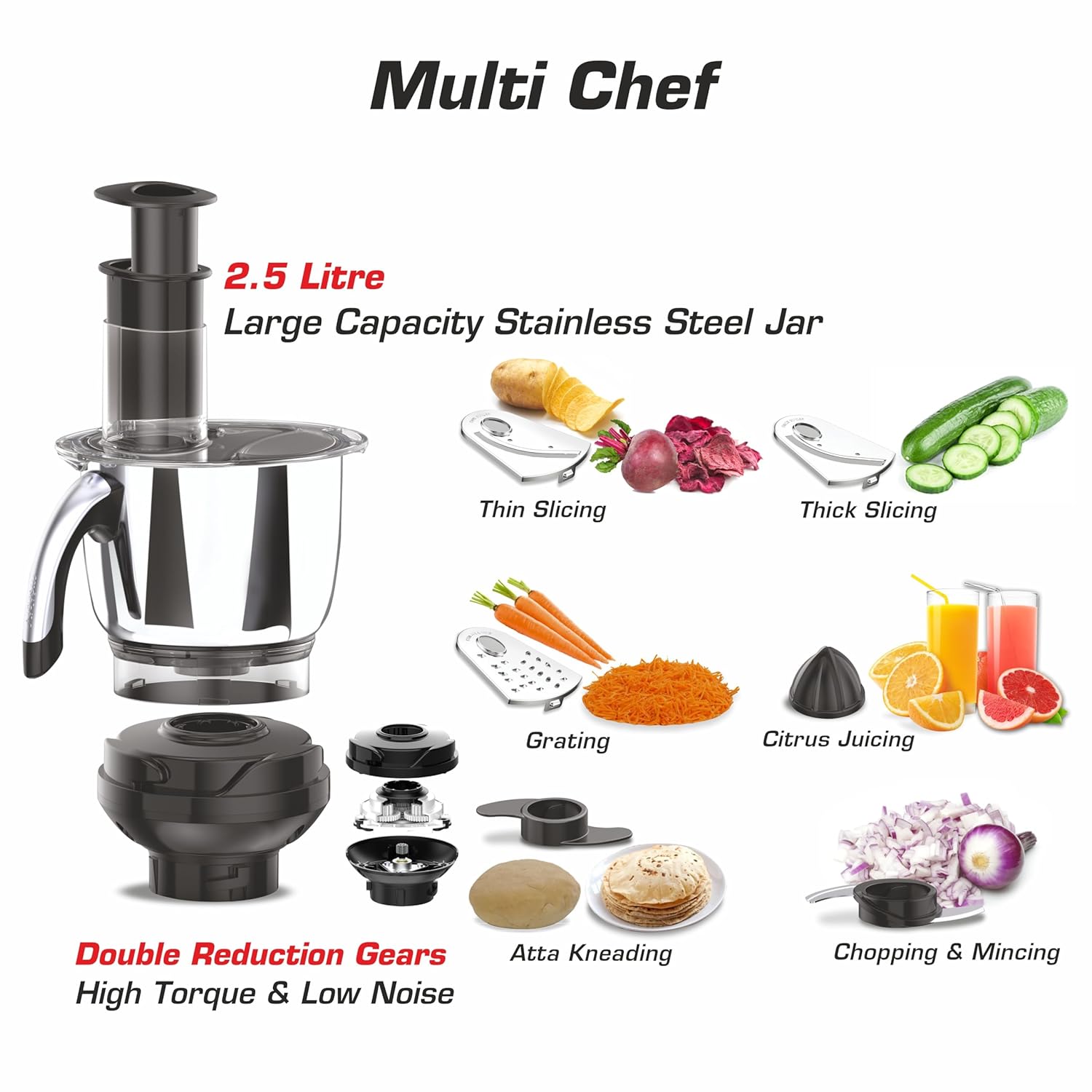 Vidiem Vstar ADC Mixer Grinder 579A | Mixer grinder 750 watt with 5 Jar in-1 Juicer Mixer Grinder | 5 Leakproof Jars with self-lock,for Wet and Dry Spices,Chutneys and Curries |Black-Mixer grinder-dealsplant