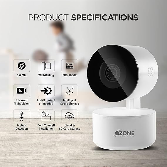 Ozone OZ- Life-PC-01 Smart PTZ Indoor 2 MP Wi-Fi Camera Full HD Camera with 360° Motion Detection Cloud & Sd Card Support upto 128 GB| 2 ways Audio Talk Smart Access with Alexa & Google-Internet Security-dealsplant