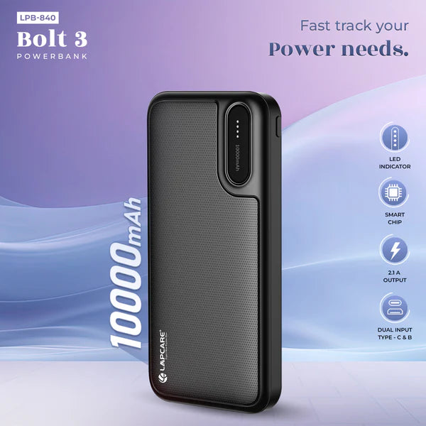 Lapcare Bolt 3 10000 mAH Power Bank With Dual USB and Type C Port (LPB-840)-External Hard Disk-dealsplant