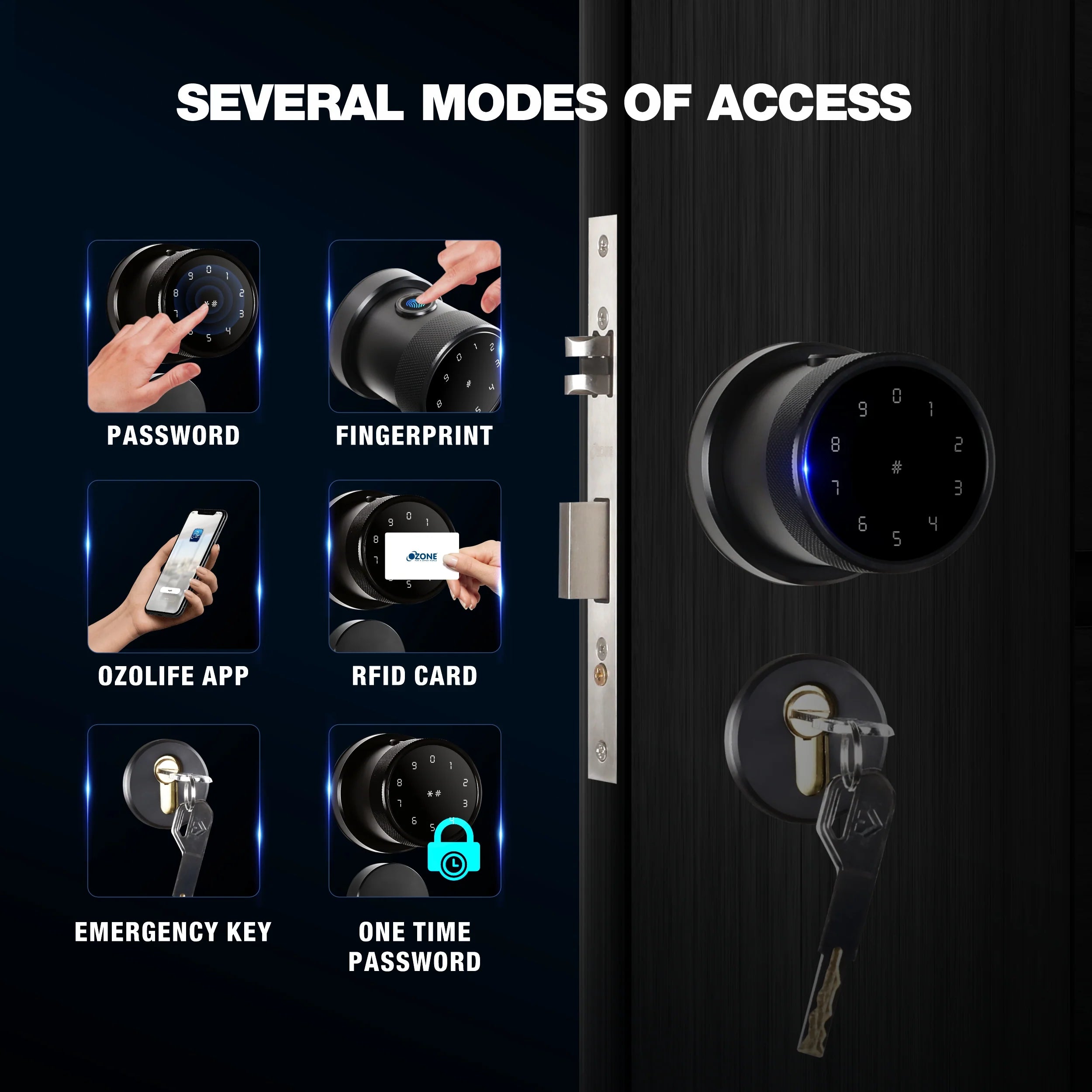 Ozone Oracle Smart Lock with Rose Plate with 5-way access | Door Thickness: 35-65 mm-Internet Security-dealsplant