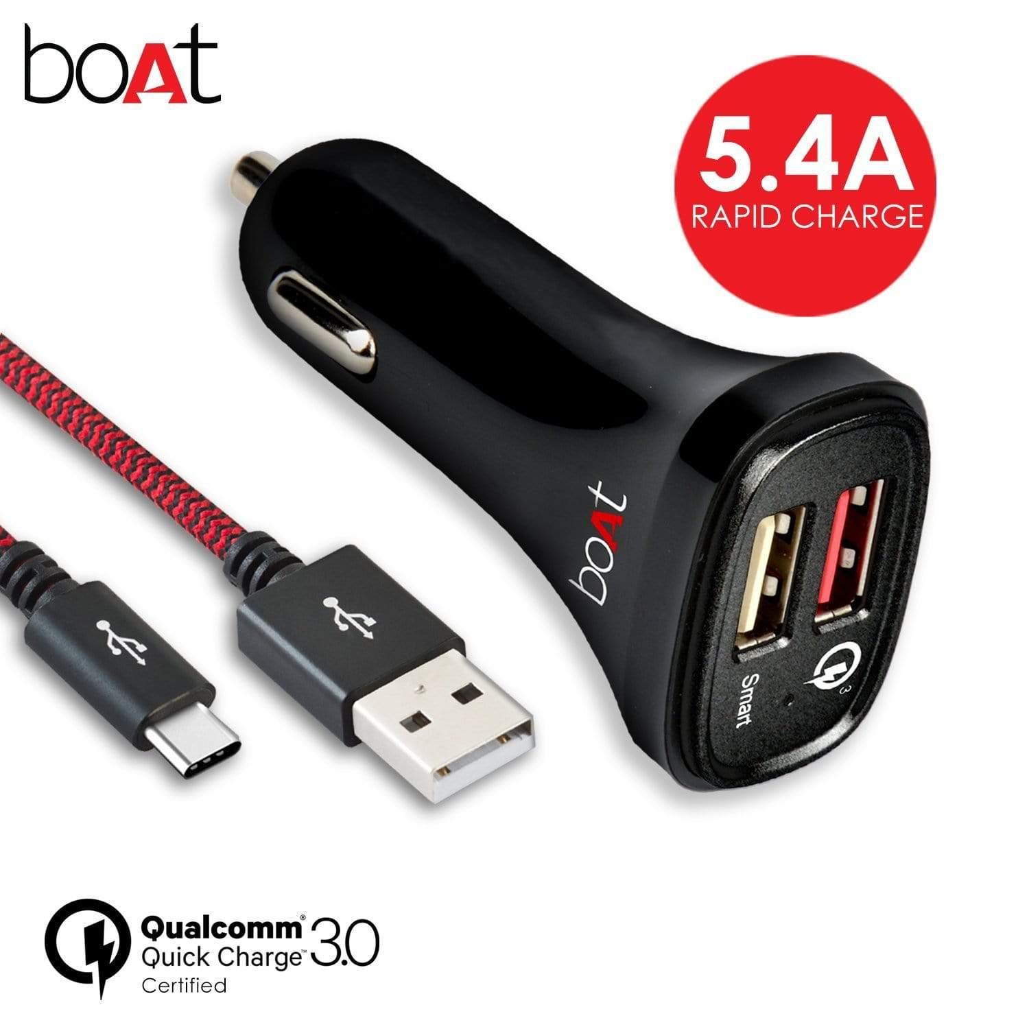 boAt Dual Port Rapid Car Charger with Quick Charge 3.0 Micro USB Cable