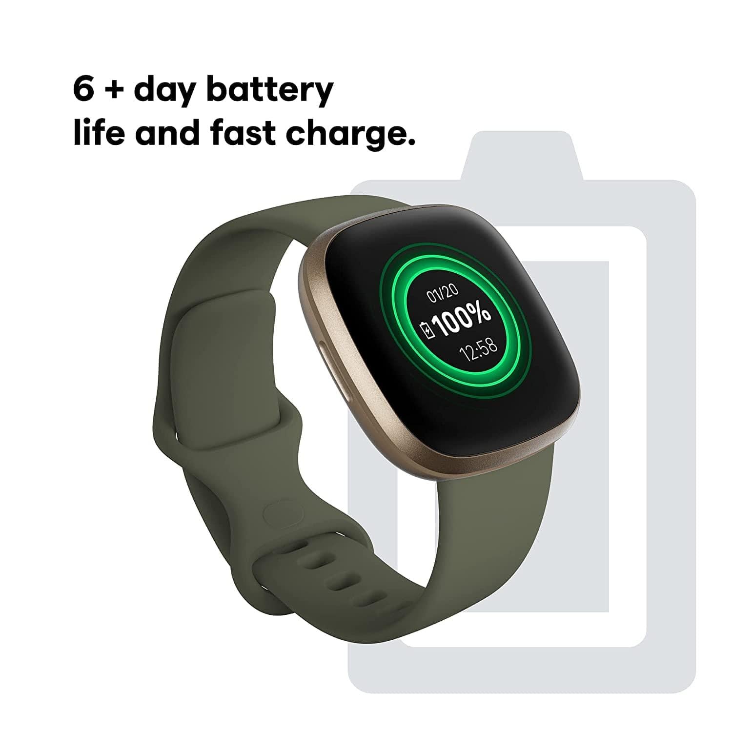 Fitbit Versa 3 Fitness Smartwatch Olive outlets - Open Box