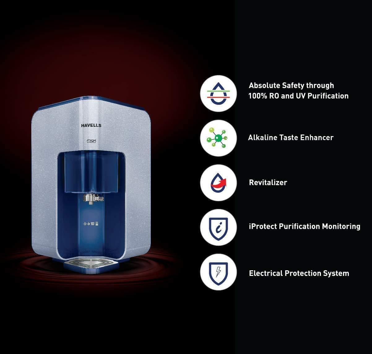 Havells Max Alkaline 7-Liter RO+UV Water Purifier (Blue/White)-Home & Kitchen Appliances-dealsplant